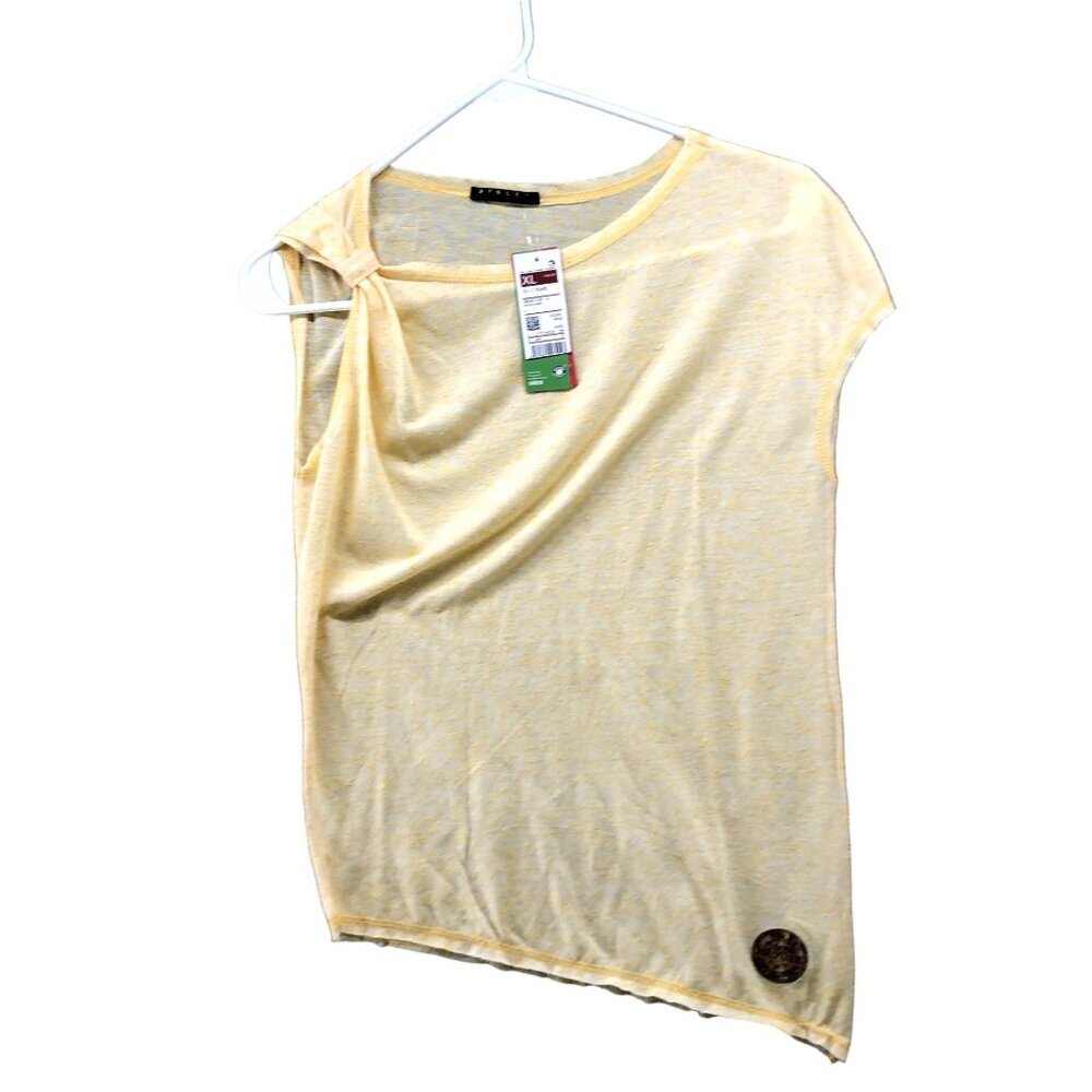 NWT Sisley Girls XL 10-11 Years T Shirt Yellow‎ Summer Nubby Asymmetric